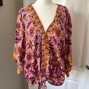 Vibrant Floral Tie-Front Top